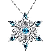 Elensan Women's 925 Sterling Silver Blue Crystals Snowflake Pendant Fashion Necklace Collarbone Chain