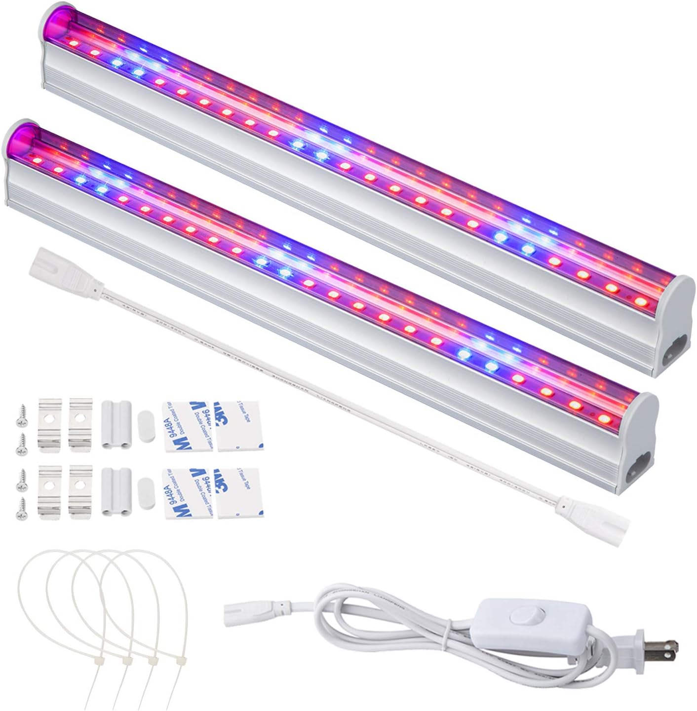 LED Grow Light, 2pcs T5 Tube SMD2835 High Brightness Red Blue Spectrum Plant Growing Lights Bar for Indoor Plants Veg and Flower Seeding with US Plug Switch Wire 11.5inch /Strip