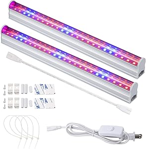 LED Grow Light, 2pcs T5 Tube SMD2835 High Brightness Red Blue Spectrum Plant Growing Lights Bar for Indoor Plants Veg and Flower Seeding with US Plug Switch Wire 11.5inch /Strip