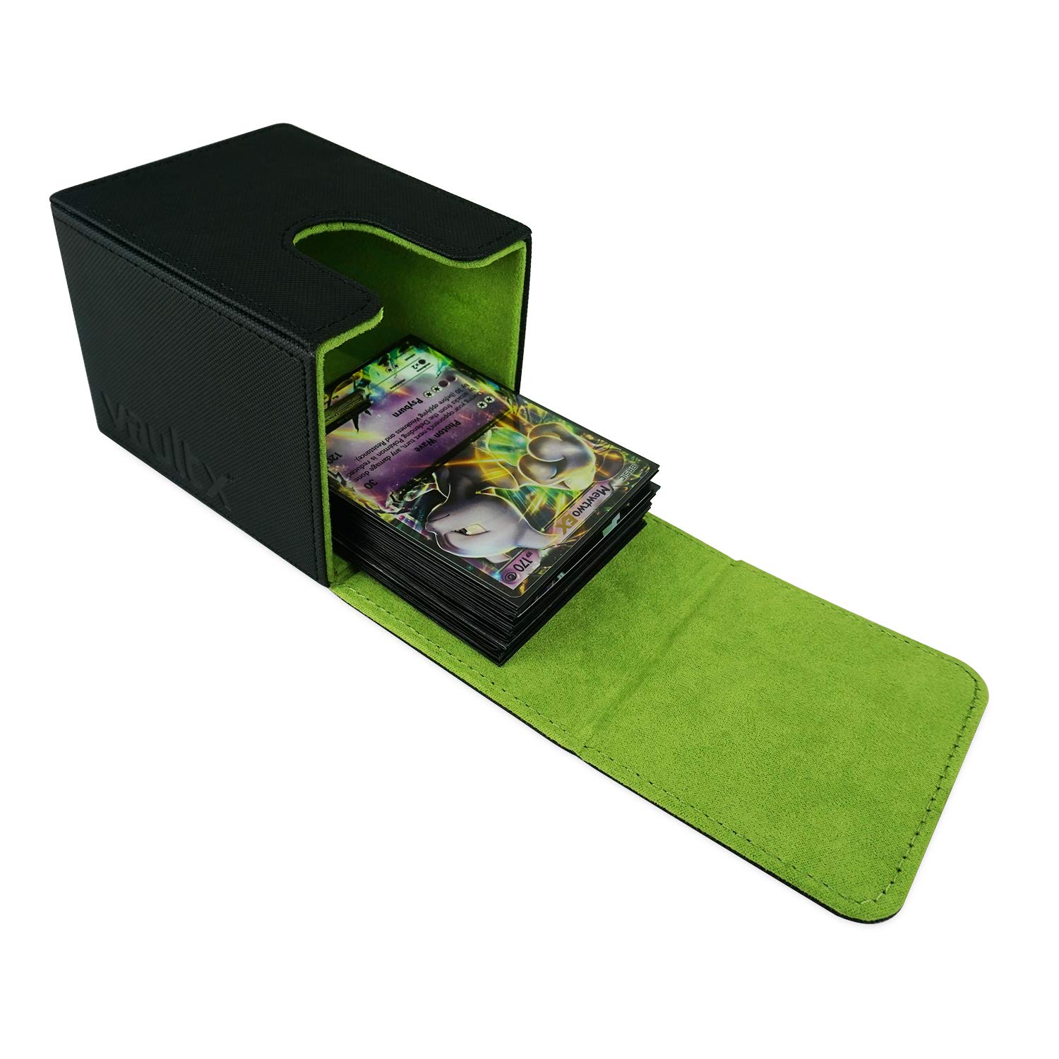 Vault X Trading Card Toploading Deck Box, 80+ sleeved cards, Premium Exo-Tec Material, Card Holder Storage Box, Detachable Magnetic Lid, for MTG Commander, TCG (Black/Electric Green)