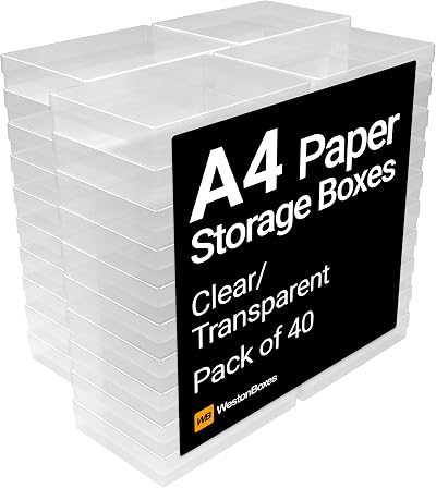 WestonBoxes A4 Transparent Plastic Storage Boxes with Lids 3.6L Pack 40
