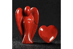 Artistone Pocket Guardian Angel and Heart Stone Set, Natural Healing Crystal Angel Figurines with Small Love Heaven Gemstones for Your Love with a Gift Box (Red Jasper)