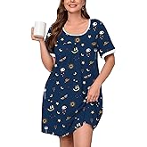 AusLook Plus Size Women's Nightgown Short Sleeve Sleep Dress Sleepwear Sleepshirts Pleated Scoopneck Nightshirt 1X-5X