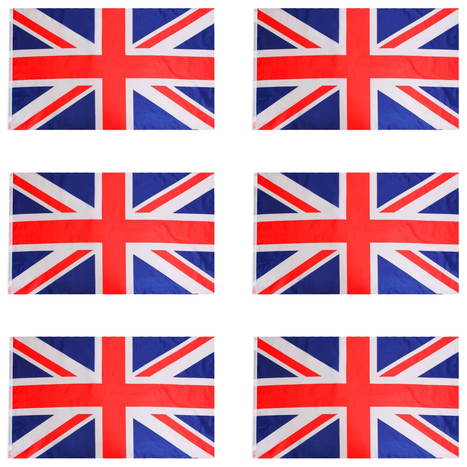 Union Jack 5ft x 3ft Flag Fancy Dress Decoration - Pack of 6 - Great Britain Large Flag with Grommets - King's Coronation VE Day Street Parties Commonwealth Sporting Events Decoration