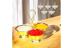 LOVENSPIRE Silver Plated Haldi Kumkum Holder for Home Temple Decorative Pack Of 5 Haldi Kumkum Stand Diwali Gift Indian Festival Puja Wedding Favor Housewarming Return Gifts Roli Chawal (3 Bins)