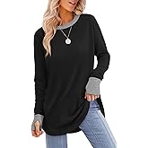 XIEERDUO Womens Tunic Tops to Wear with Leggings Long Sleeve Thumb Hole Shirts Crew Neck Curved Hem