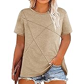 Fisoew Womens Plus Size Short Sleeve T Shirts Summer Casual Loose Fit Tees Crew Neck Curvy Tunic Tops