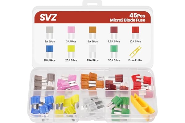 45Pcs Micro2 Car Fuse Kit, Automotive Fuses Assortment kit(2A/3A/5A/7.5A/10A/15A/20A/25A/30A), Blade Fuse for Car/RV/Truck/Boat/Marine