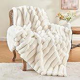 BEDELITE Faux Fur Throw Blanket for Couch, Soft and Cozy Luxurious 3D Striped Fluffy Blanket, 770GSM Thick Warm Plush Fuzzy Faux Rabbit Fur Blanket for Women Gift (Cream, 50"x 60")