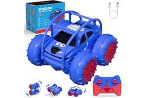 ZINGZOOM Remote Control Car, Fast Direct Charging RC Cars Amphibious 360° Rotating LED Rechargeable Stunt Car 2.4Ghz 4WD All Terrain RC Race Cars Toy Christmas Birthday Gift for Kids Boys Girls Aged 3-12 years