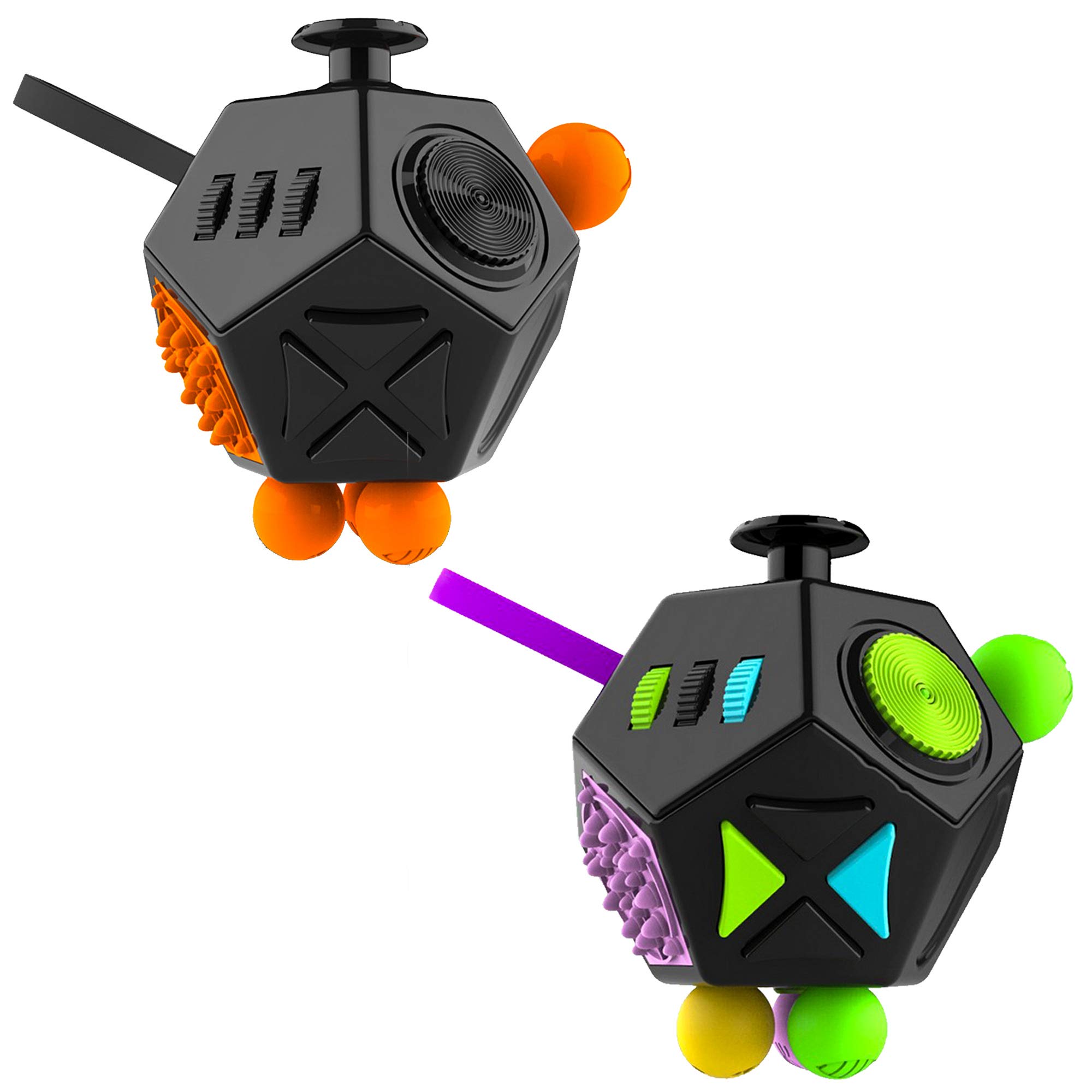 Rcanedny 2 Pack Fidget Cube 12 Sided Cube Fidget Dodecagon Relieves Stress and Anxiety for Boys Girls Adults with ADHD ADD OCD Autism(Color set 1)