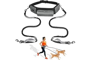 COOWONE Hands Free Dog Leash with Dog Walking Fanny Pack for Large Medium Small Dogs, Heavy Duty Durable Reflective Waist Bungee Leash for Dog Training,Night Walking Running Jogging Hiking
