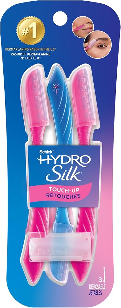 Schick Hydro Silk Touch-Up Dermaplaning Tool with Precision Cover, 3ct | Dermaplane Razor, Face Razors for Women, Peach Fuzz