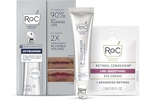 RoC Derm Correxion Lip Volumizer – Lip Plumper Peptide Treatment with Hyaluronic Acid & Vitamin E + Line Smoothing Eye Cream Packette