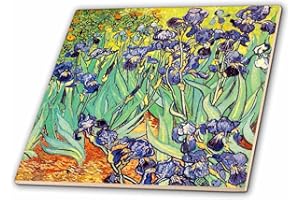 3dRose ct_155630_2 Irises by Vincent Van Gogh 1889 Purple Flowers Iris Garden Copy of Famous Painting by The Master Ceramic T