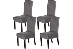 H.VERSAILTEX Velvet Dining Chair Covers Stretch Chair Covers for Dining Room Set of 4 Parson Chair Slipcovers Chair Protectors Covers Dining, Soft Thick Solid Velvet Fabric Washable, Grey
