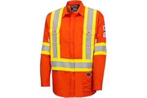 Pioneer FR Arc Rated Hi Vis Button-Up Safety Shirt for Men - Flame Resistant - Class 2 - ARC 2 PPE 10 Cal - Orange