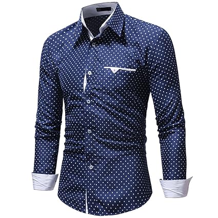 FRAUIT Hemd Herren Männer Langarm Shirt Hemden Polka Dot Slim Fit Männer T-Shirt Business Freizeit Party Reisen Tanzparty Str