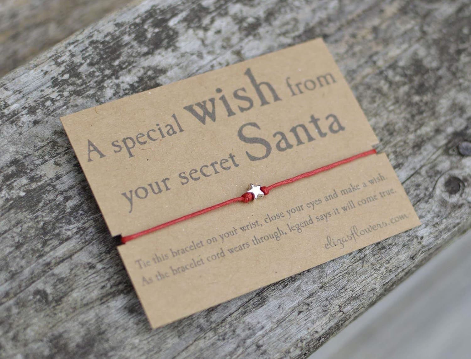 Secret Santa Wish Bracelet, Friendship Band, Star Charm, Christmas Gift