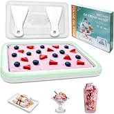 Rolled Ice Cream Maker Tray SUS 304 At Home DIY Instant Ice Cream Machine | with Lid &amp; 2 Spatulas, No Electric Frozen Yogurt Slushie Sorbet Cold Plate for Kids Parent-Child Party