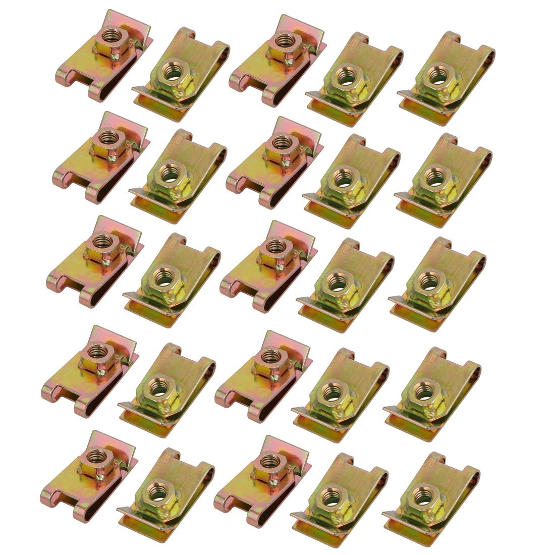Sourcingmap 25pcs M6 Thread Size 65Mn Steel Zinc Plated Clip U Nut Brass Tone 32mmx17mm