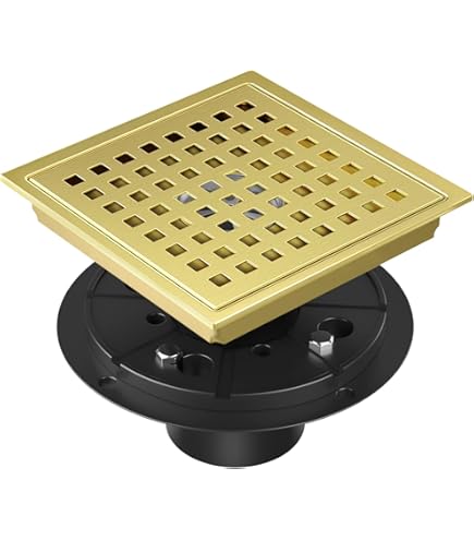 絶版‼️ Dafy Hagai Golden Showers EXF Shower Drain 6 Inch Brushed Gold, Stainless Steel Square