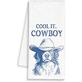 Dimurela Dog Border Collie Cowboy Kitchen Towels, Western Cool Dish Towel Gifts for Dog Lovers Christmas, Funny Hand Towels Decor for Bathroom, Retro Blue Tea Bar Waffle Towel for Dorm Home 16x24in