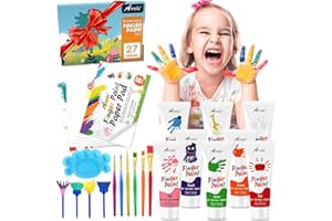AROIC 27PCS Kids Washable Finger Paint Set, 8 Colors Non Toxic Finger Paints, Finger Paint Paper, Brushes, Sponges, Art Painting Supplies for Toddlers,Finger Painting Supplies for Kids Boys Girls Gifts
