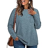 VISLILY Womens-Plus-Size-Tunic-Tops Casual Long Sleeve Crew Neck Shirts Striped Knitted Lightweight Sweaters with Cute Pocket