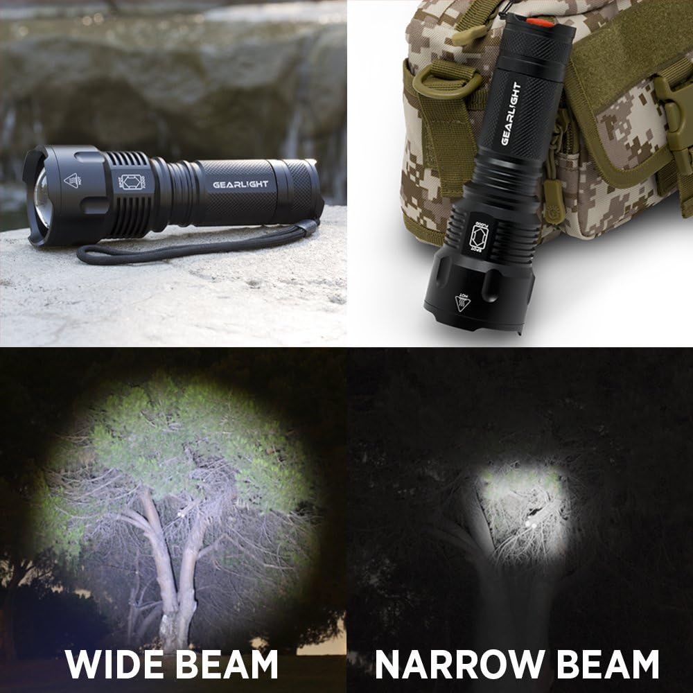 GearLight High-Powered LED Flashlight S1200 - Mid Size, Zoomable, Water Resistant, Handheld Light with 5 Modes - Best High Lumen Camping, Outdoor, Emergency Flashlights - - 
