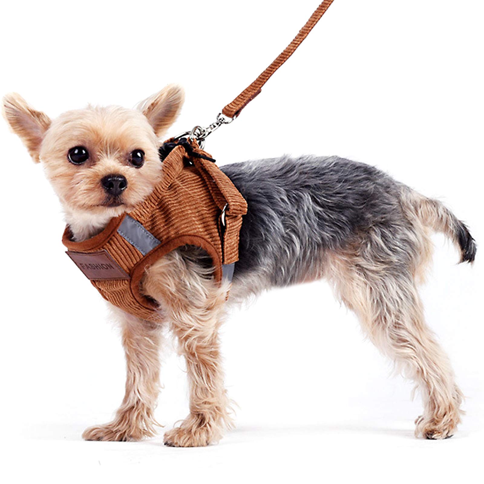 Elinala Dog Harness and Leash Set, Dog Harness Universal, Breathable and Comfortable Pet Cat and Dog Vest Harness for Walking Safety Belts for Small and Medium Pets (S, Brown)