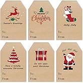 Christmas Gift Tags Stickers, 96Pcs Christmas Gift Labels, Xmas Name Tags for Wrap Presents Boxes Decoration, 2 x 3 Inch, Self-Adhesive Natural Kraft Paper Stickers