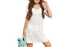 XUBA Girl's Cover Up Crochet Swimwear V Neck Knit Summer Beachwear Cover Tops