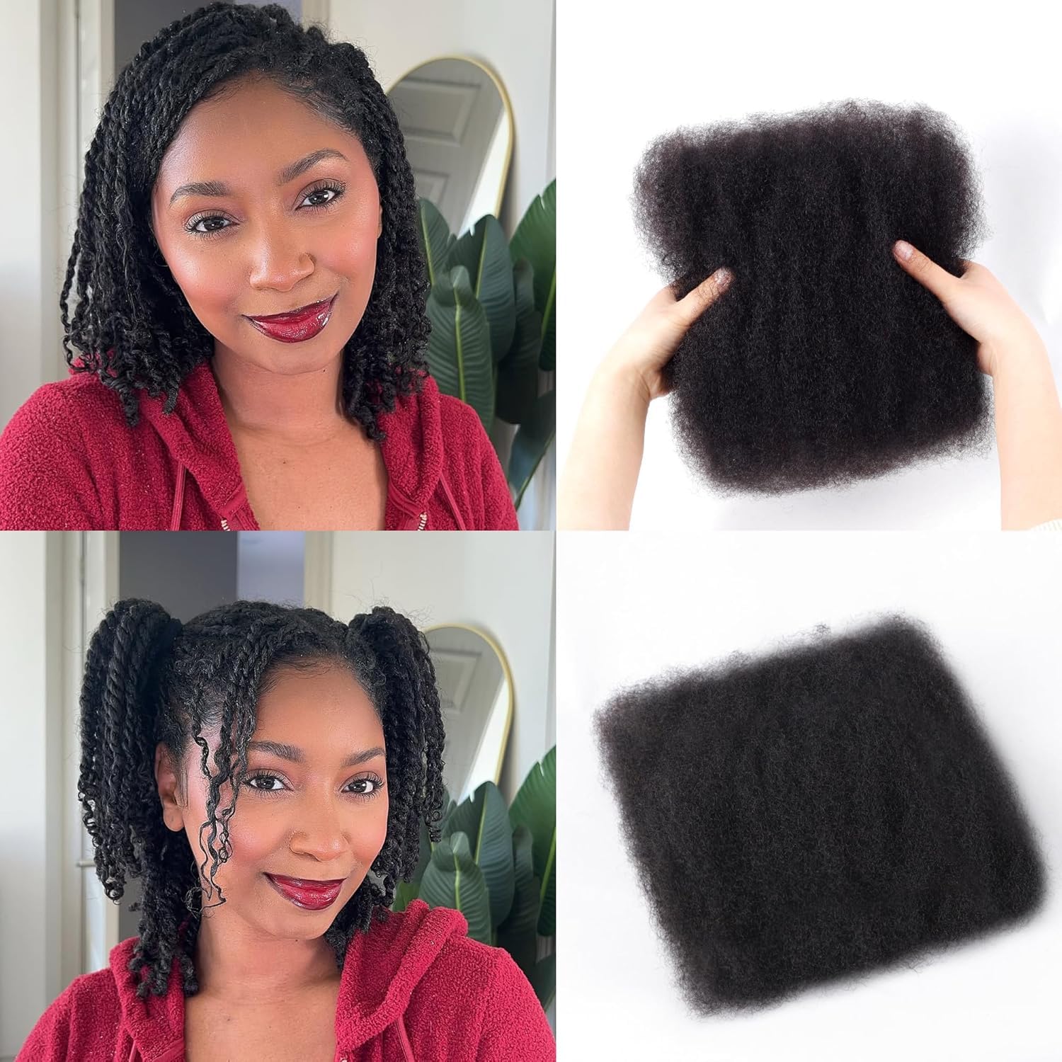 PORSMEER Afro Curly Kinkys Bulk Human Hair for Dreadlocks and Twist Braiding 1 Pack 100% Human Hair Soft Afro Kinky Curly Hair Bulk for Dreads Natural Black Color (8 Inch) — image 1