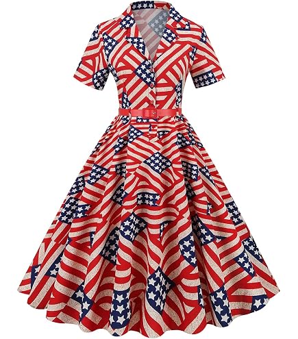OBEEII Fourth of July Dresses Women American Flag Patriotic Dress Independence Day Party Summer Sundress Halter Neck Strips Star Print Rockabilly A Line Swing Dresses Navy blue02-halter S : Clothing, Shoes