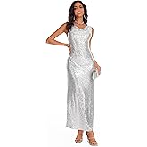 QFXQFX Women’s Sequin Dress Sparkly Sleeveless Formal Dresses Glitter Elegant Bodycon Cocktail Party Prom Wedding Maxi Dress