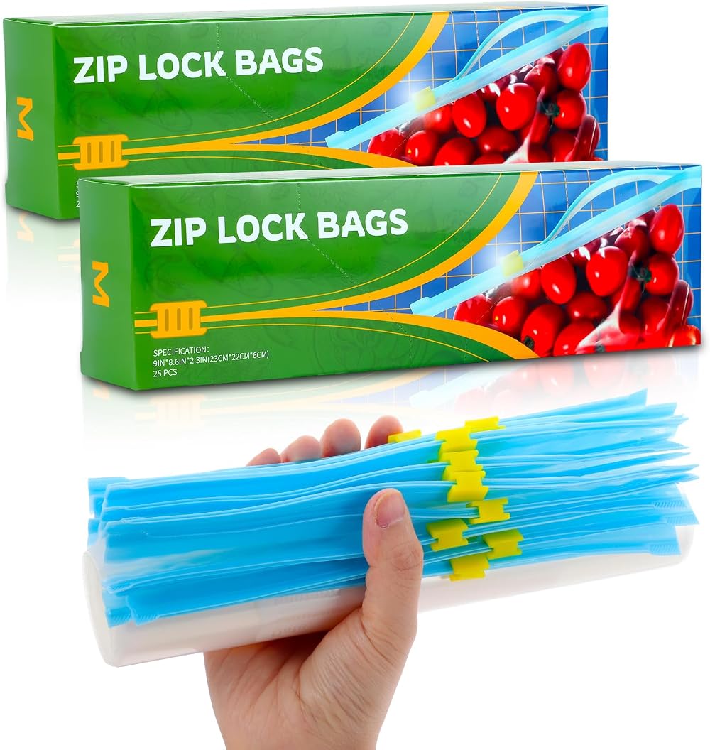 Hemiks 50 Pcs Zip Lock Bags, BPA Free Food Storage Freezer Bags 2.27L