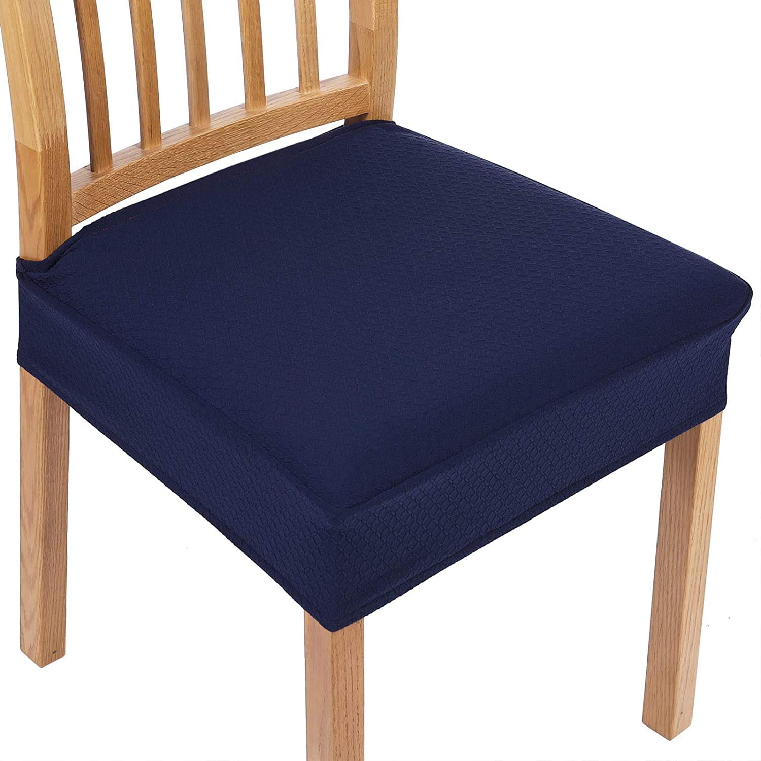 smiry Dining Chair Seat Covers, Jacquard Dining Chair Seat Protectors, Set of 2, Navy Blue