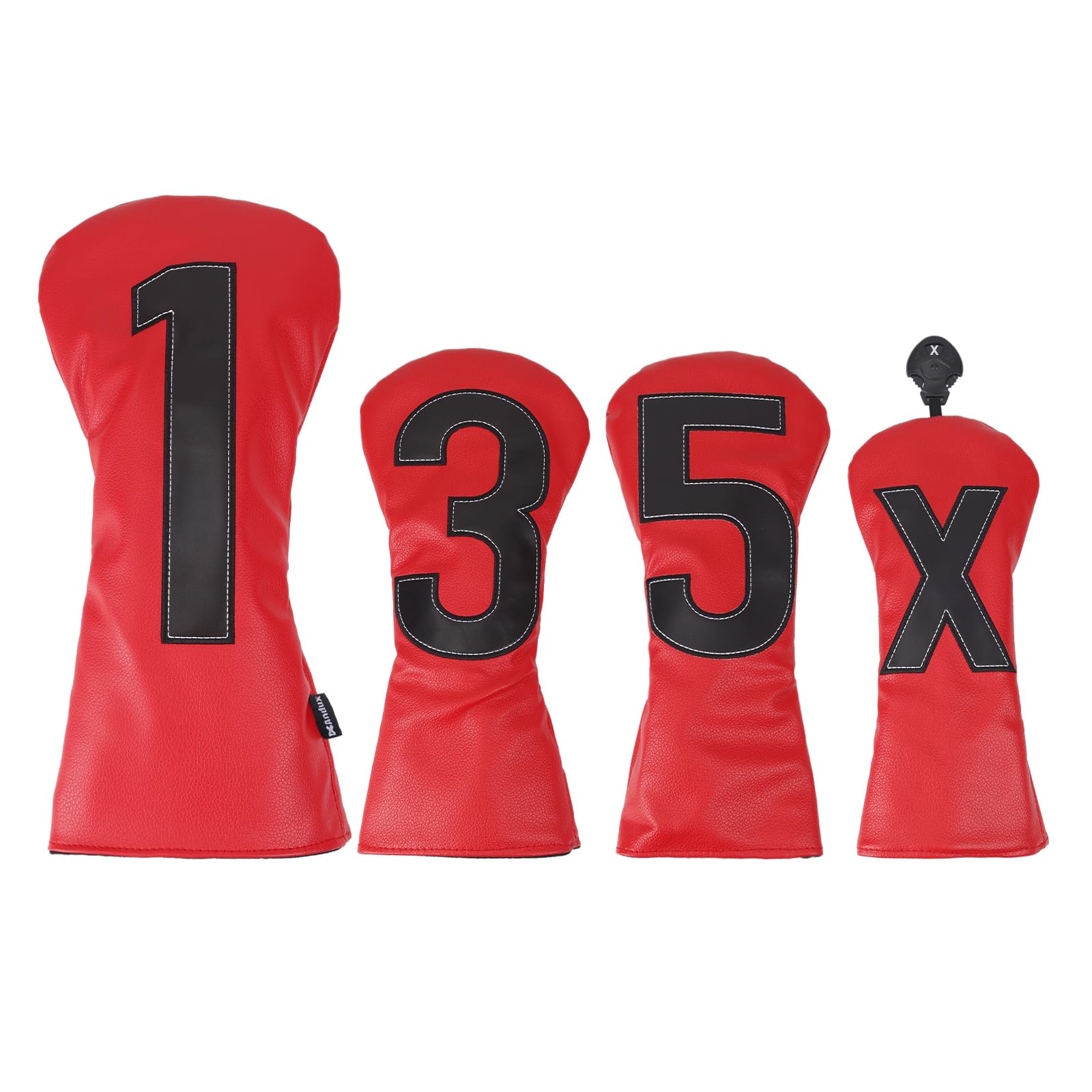 Andux 4Pack/set PU Large Number Golf 460cc Driver Fairway Woods Club Head Covers Red