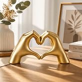 SANTA CASA Small Gold Heart Hands Sculpture, Gold Tone Desktop Art Statue | Room &amp; Bookshelf Decor, Table Centerpiece Figurine, Modern Home Ornament, Unique Gift for Every Occasion