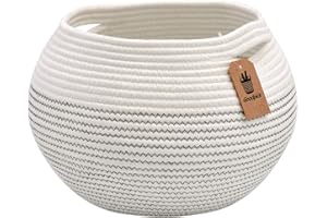 Goodpick Round Cotton Rope Storage Basket for Living Room, Bathroom, Kids' Corner & Shelves, Stores Towels, Cat Toys, Plants, White, 10"D x 8.3"H