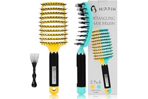 Detangling Brush 2 Pack, HIPPIH Boar Bristle Hair for Women, Men & Kids’ Wet or Dry Hair, Magic Long curly Thick Can Adds Shine and Makes Smooth