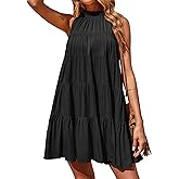 Okiwam Womens Summer Dress 2026 Sleeveless Halter Neck Flowy Mini Sundress Casual Babydoll Spring Beach Vacation Clothes