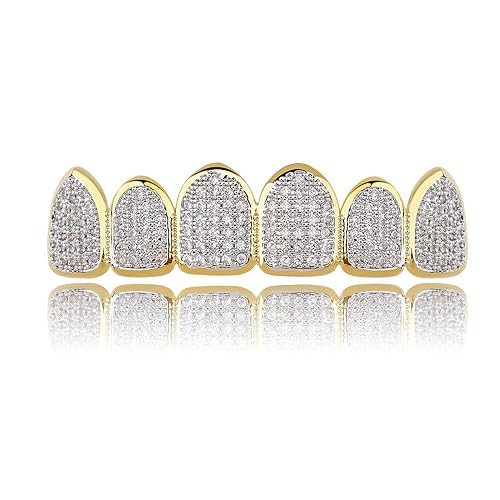 Golden Rapper Grill Rapper Style Grillz Gold Plated Cubic Zirconia Grillz - Iced Out Dental ...