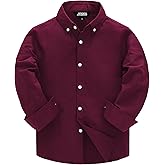 JOGAL Boys Long Sleeve Dress Shirts Oxford Solid Button Down Shirts for 6-14 Years