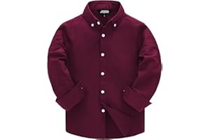 JOGAL Boys Long Sleeve Dress Shirts Oxford Solid Button Down Shirts for 6-14 Years