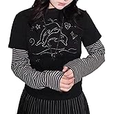 Y2k Flower Long Sleeve Tshirt Teen Girl 2000s Fake Two Piece Cute Striped Graphic Tee Alt Emo Grunge Tops Streetwear