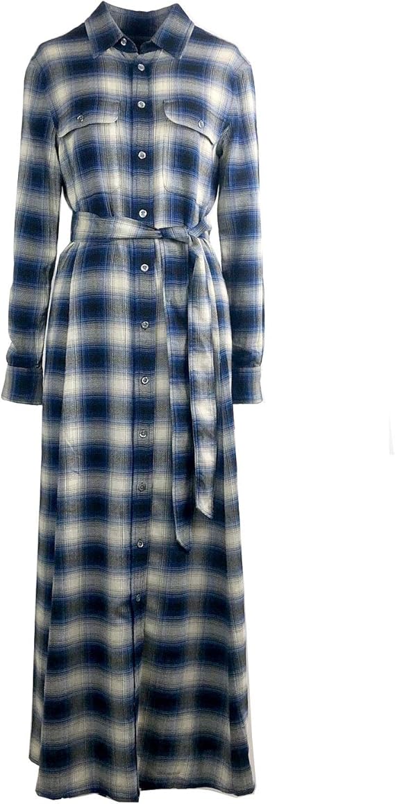 Amazon ポロ ラルフローレン Polo Ralph Lauren レディース チェック マキシ丈 ワンピース Blue Plaid Plaid Maxi Shirts Dress 並行輸入品 ワンピース チュニック 通販