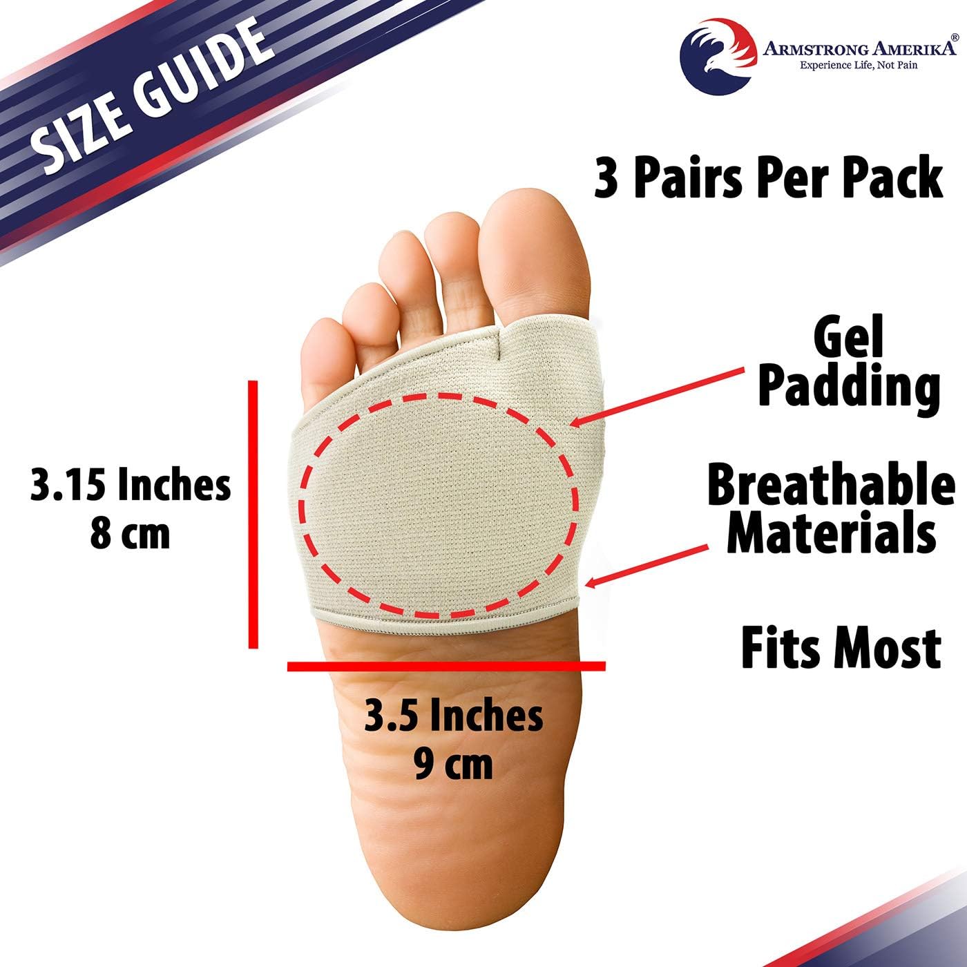 3 Pairs Breathable Fabric Forefoot Sleeves Cushion & Support