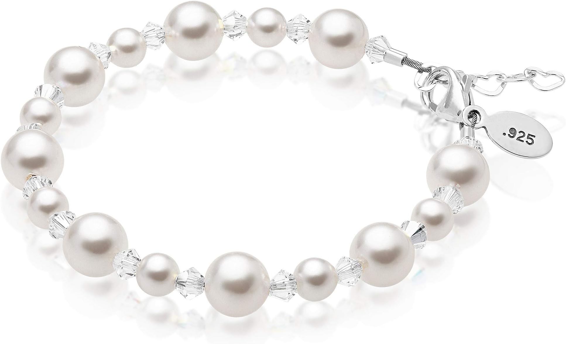 Baby Crystals Keepsake Sterling Silver Crystal Bracelet for Little Girls Embellished with White Swarovski Simulated Pearls & Crystals - Medium (18 Months - 4 Years)
